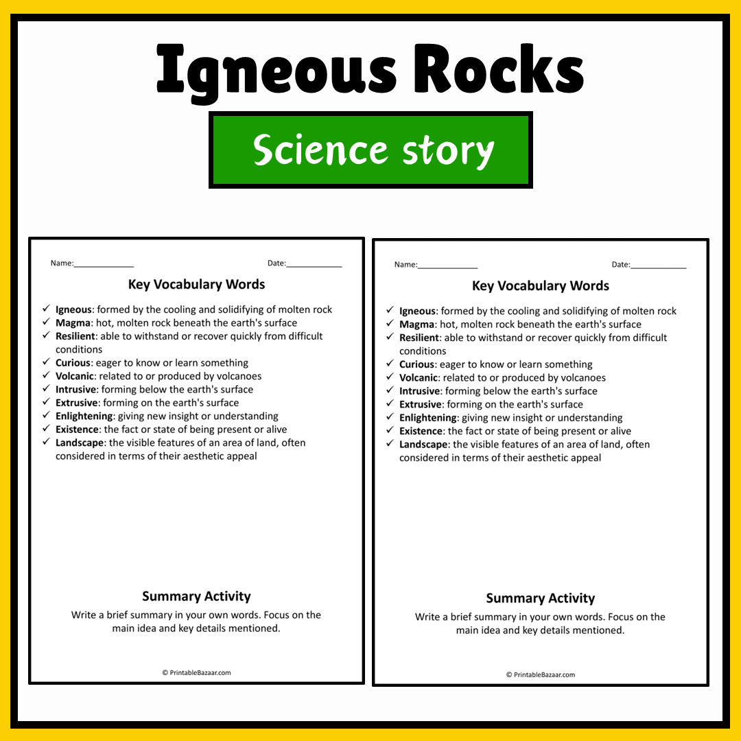Igneous Rocks | Science Story Reading Comprehension Activity