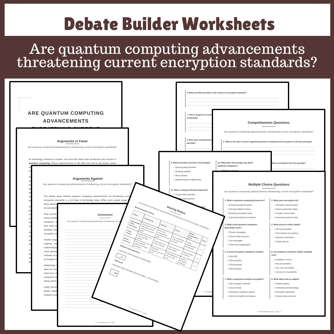 Are quantum computing advancements threatening current encryption standards? | Favour and Against Worksheet Printable Activity