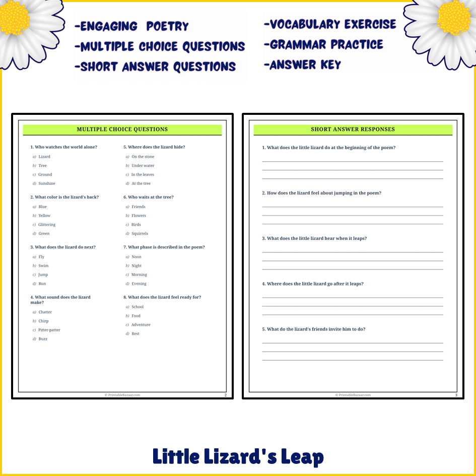 Little Lizard's Leap | Poem Grammar Worksheet Printable Activity