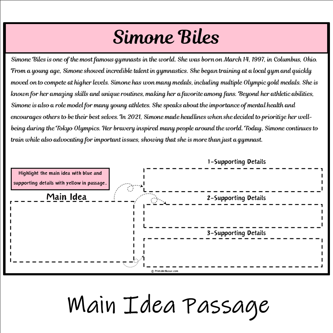 Simone Biles | Main Idea and Supporting Details Reading Passage and Questions