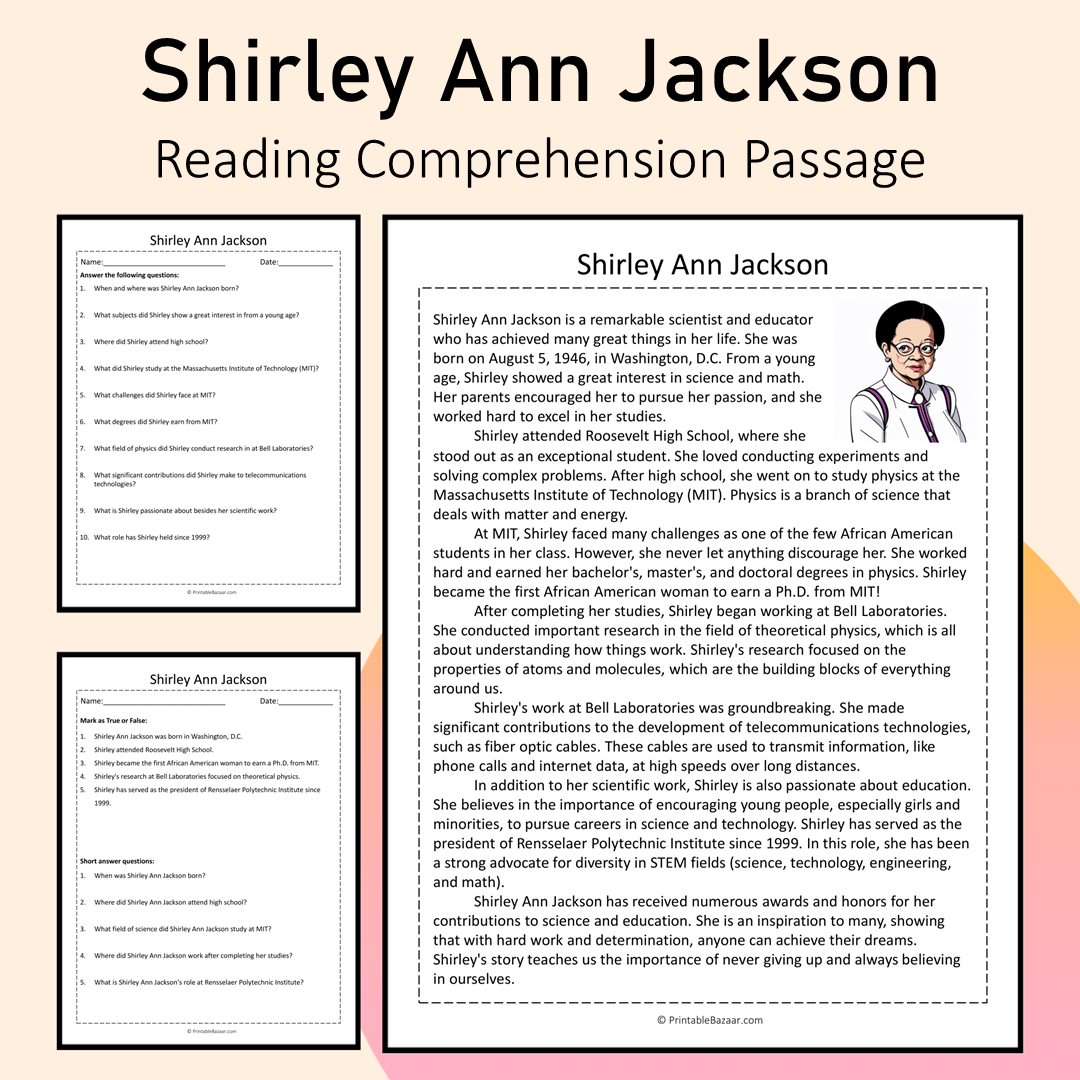 Shirley Ann Jackson | Reading Comprehension Passage Printable Activity