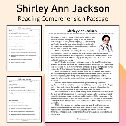 Shirley Ann Jackson | Reading Comprehension Passage Printable Activity