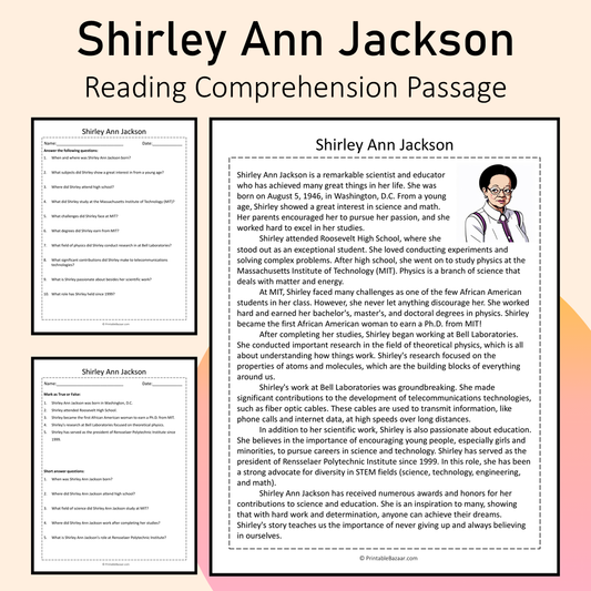 Shirley Ann Jackson | Reading Comprehension Passage Printable Activity