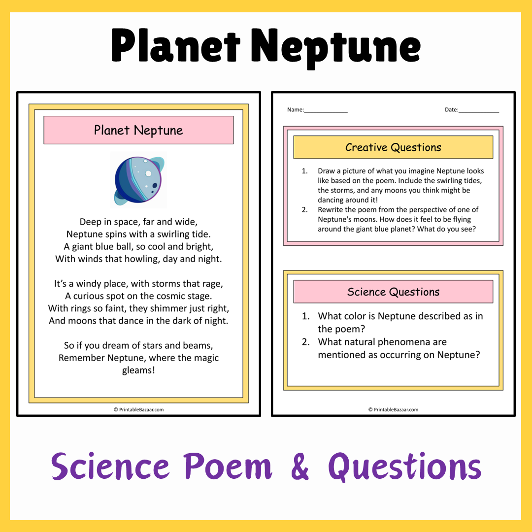 Planet Neptune | Science Poem Reading Comprehension Activity