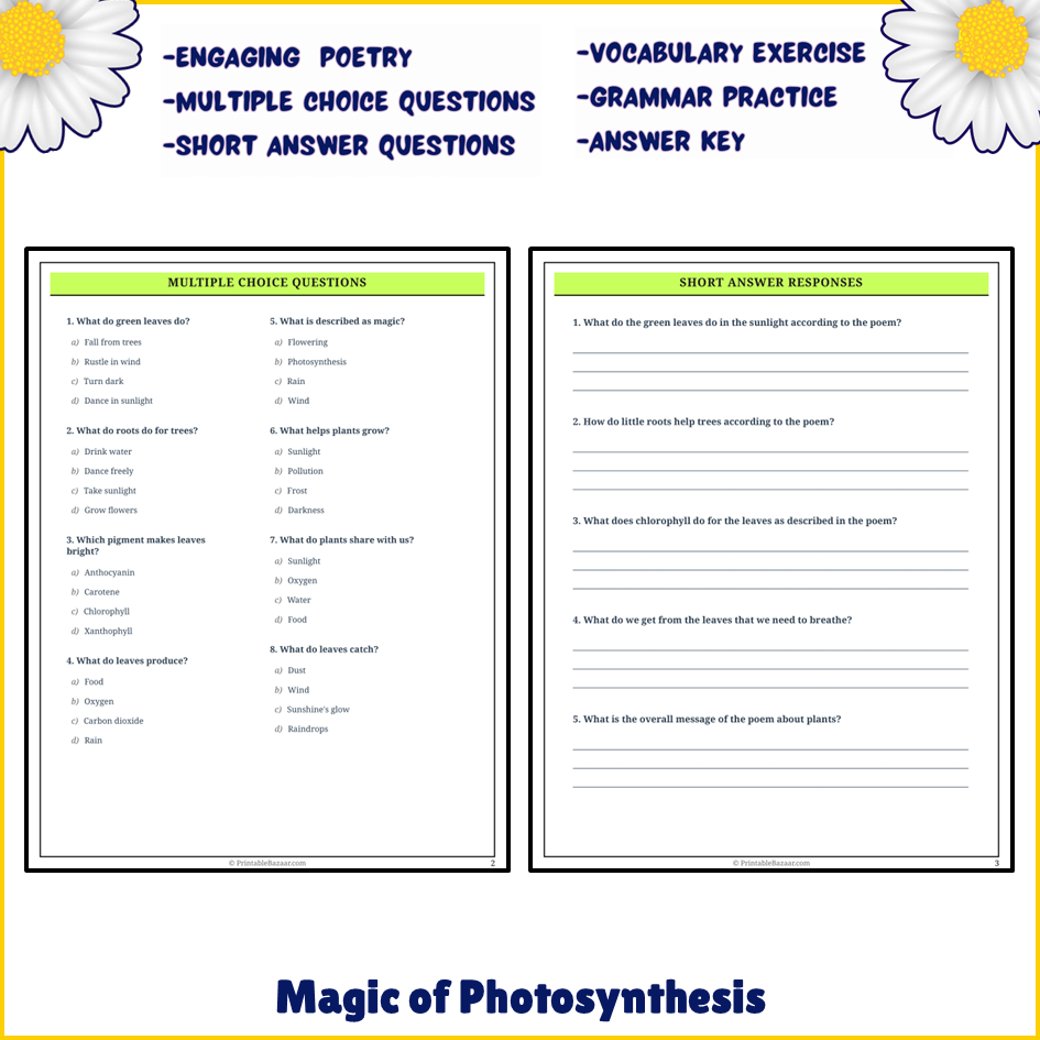 Magic of Photosynthesis | Poem Grammar Worksheet Printable Activity