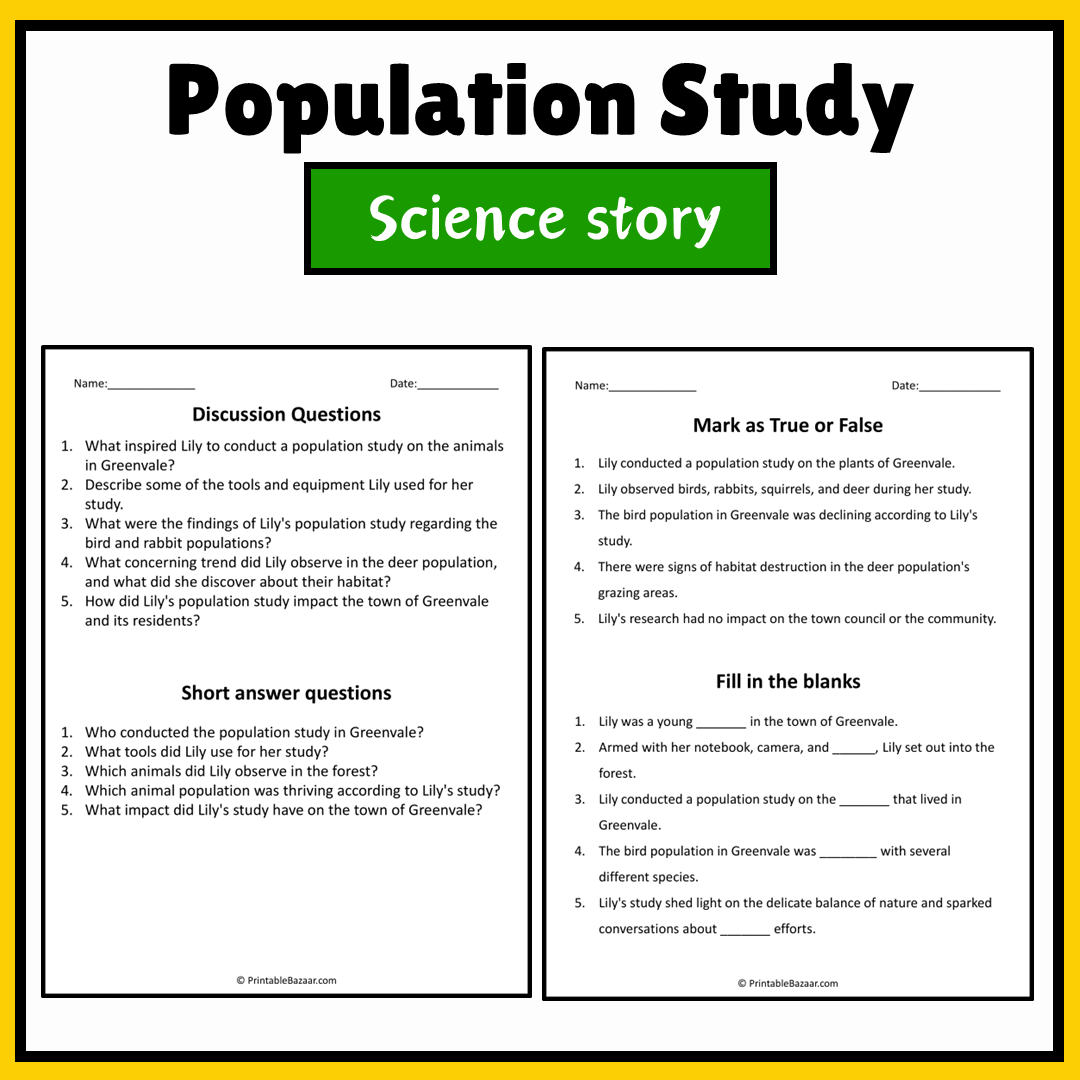 Population Study | Science Story Reading Comprehension Activity