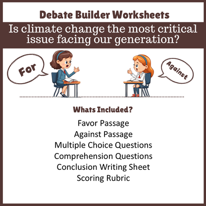 Is climate change the most critical issue facing our generation? | Favour and Against Worksheet Printable Activity