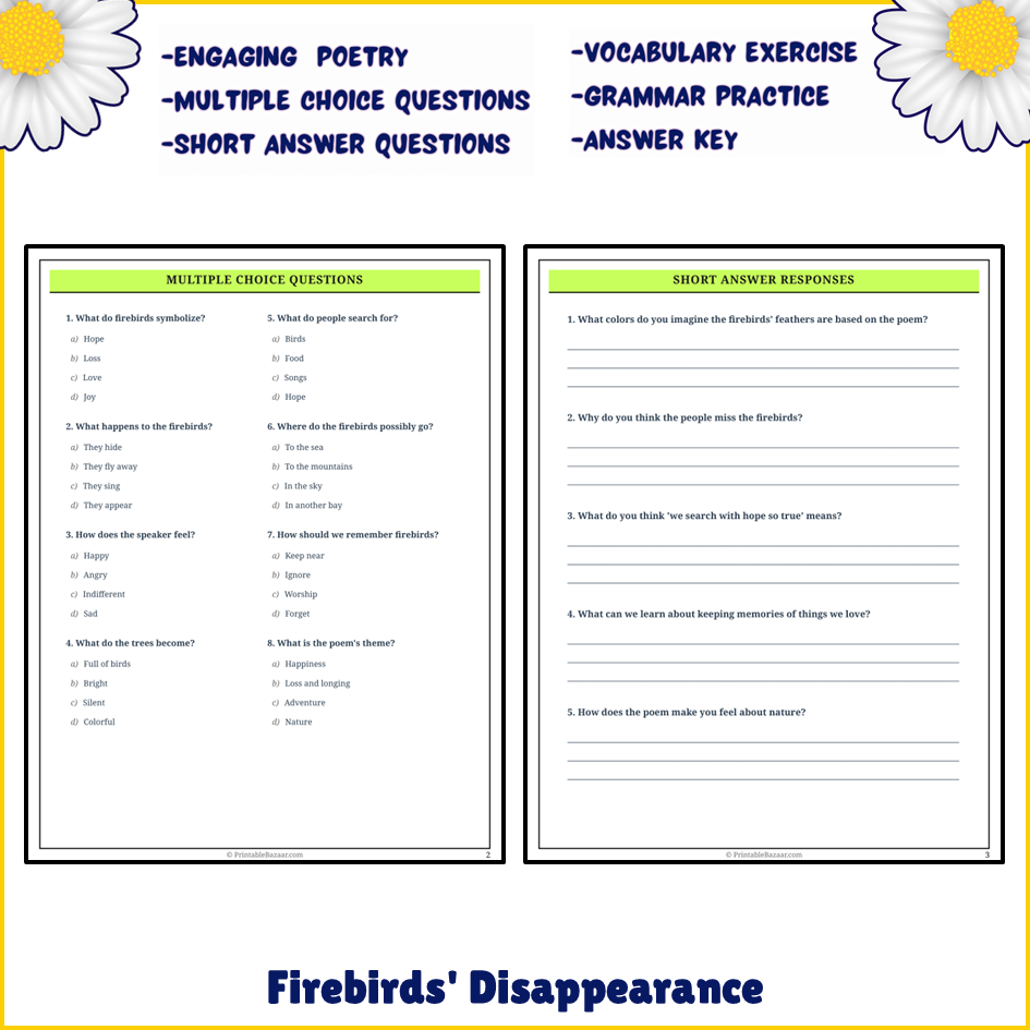 Firebirds' Disappearance | Poem Grammar Worksheet Printable Activity