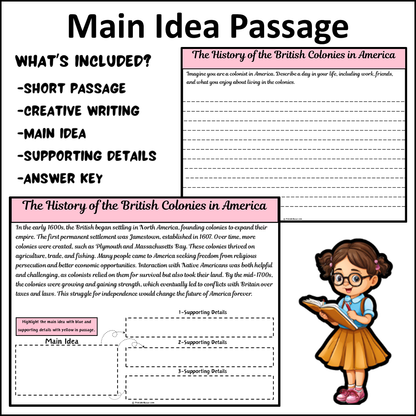 The History of the British Colonies in America | Main Idea and Supporting Details Reading Passage and Questions