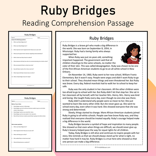 Ruby Bridges | Reading Comprehension Passage Printable Activity