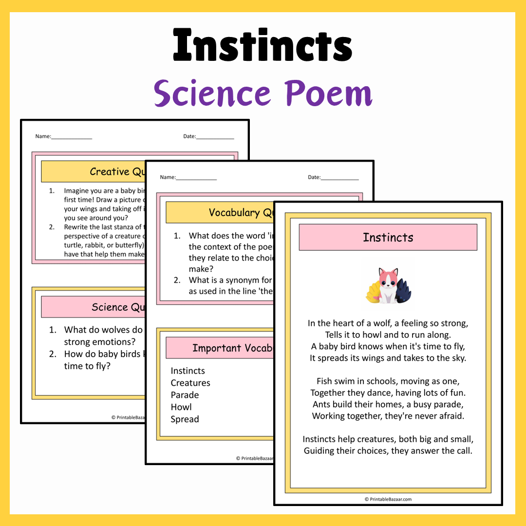 Instincts | Science Poem Reading Comprehension Activity