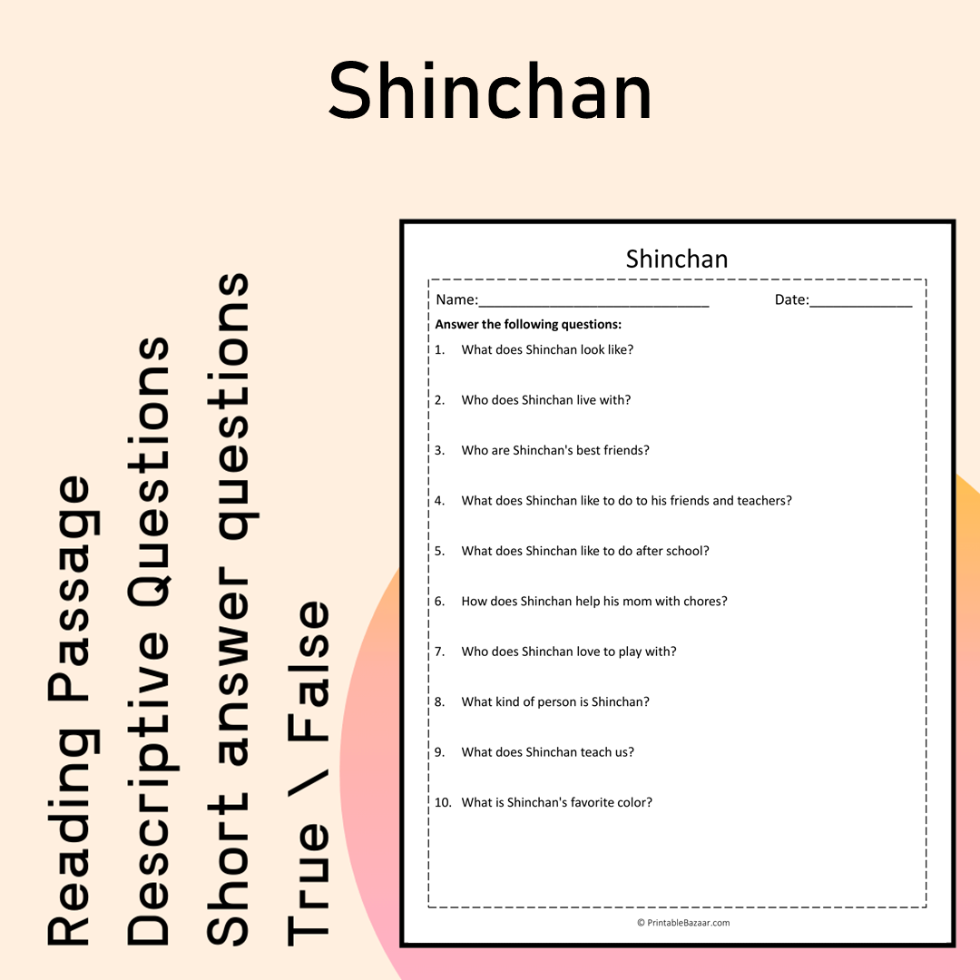Shinchan | Reading Comprehension Passage Printable Activity
