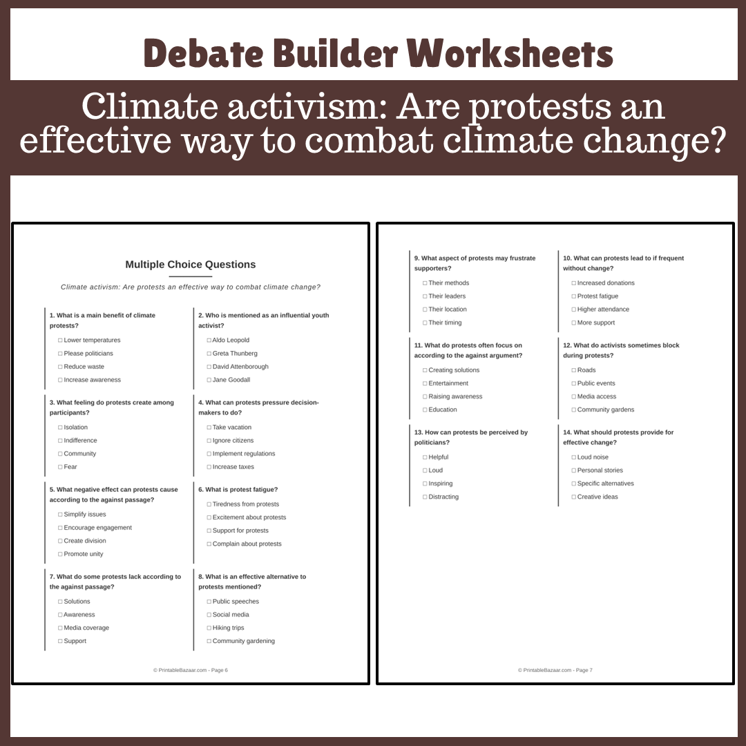 Climate activism: Are protests an effective way to combat climate change? | Favour and Against Worksheet Printable Activity