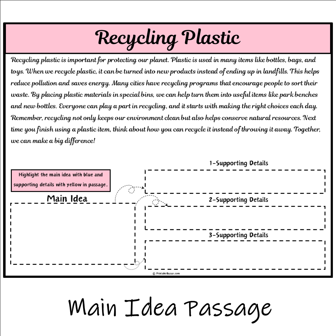 Recycling Plastic | Main Idea and Supporting Details Reading Passage and Questions