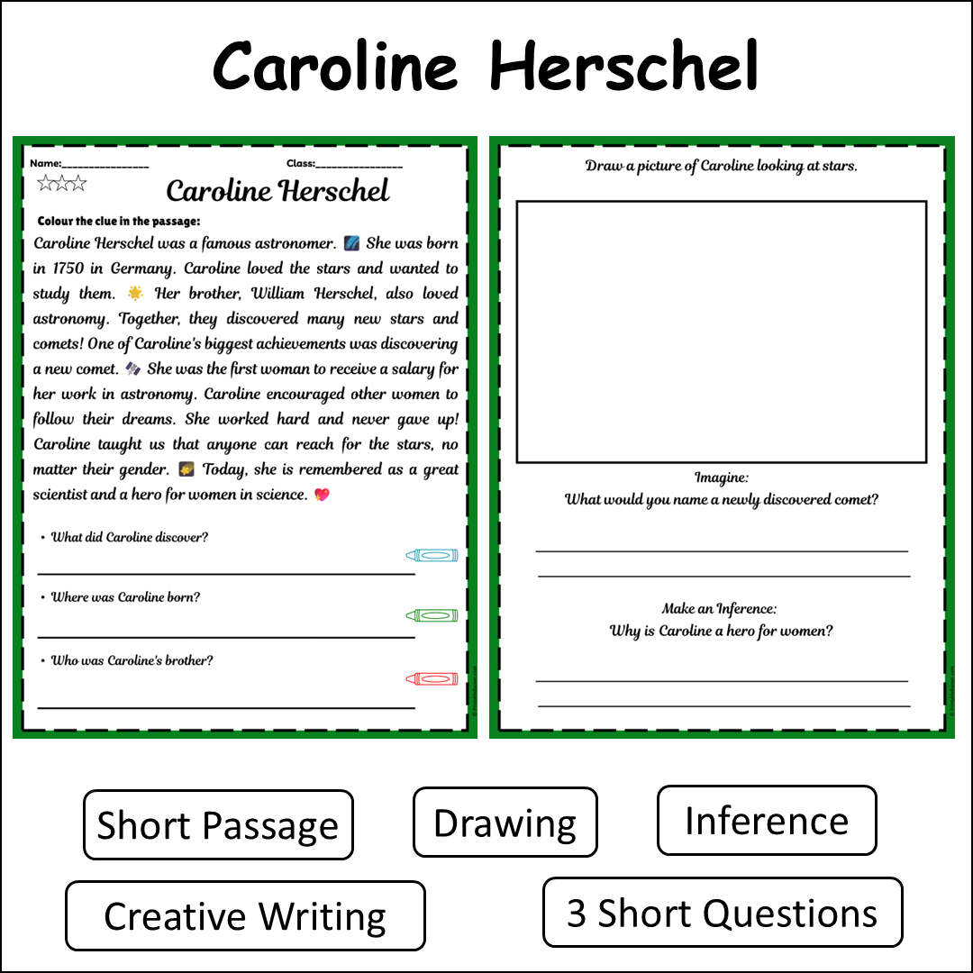Caroline Herschel | Short Reading Comprehension Creative Worksheet
