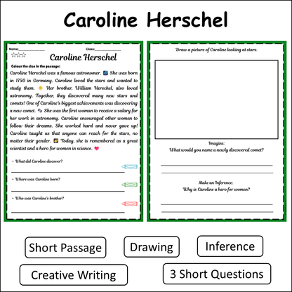 Caroline Herschel | Short Reading Comprehension Creative Worksheet