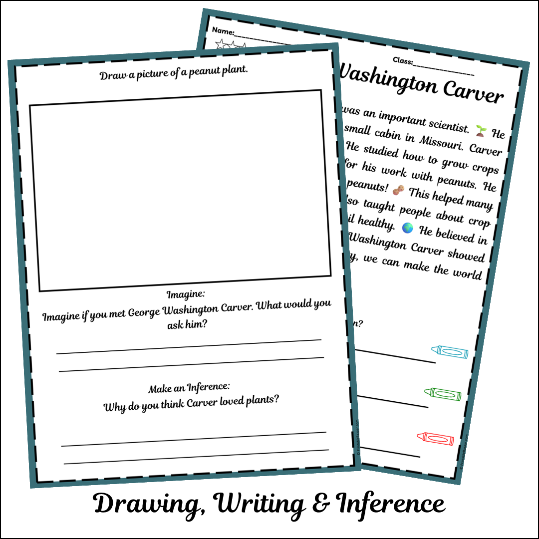 George Washington Carver | Short Reading Comprehension Creative Worksheet