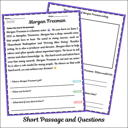Morgan Freeman | Short Reading Comprehension Creative Worksheet