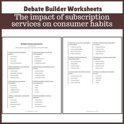 The impact of subscription services on consumer habits | Favour and Against Worksheet Printable Activity