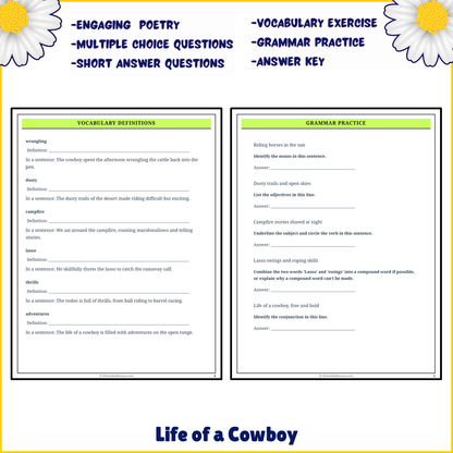 Life of a Cowboy | Poem Grammar Worksheet Printable Activity