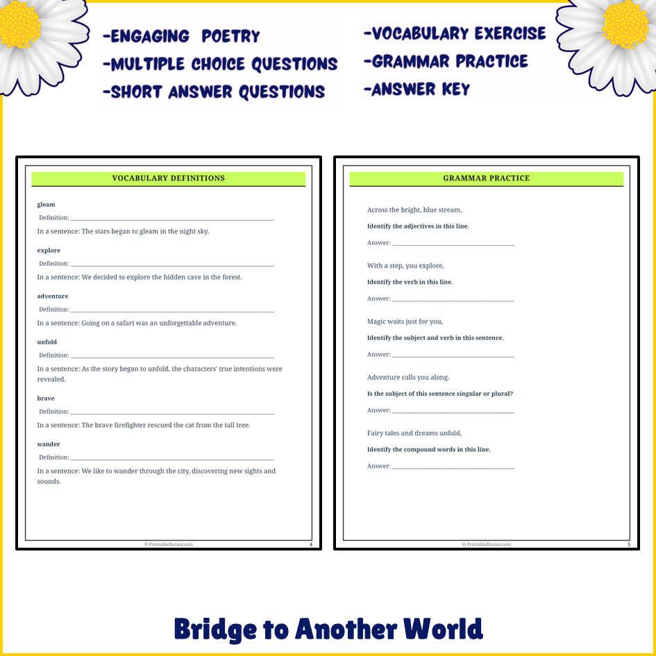 Bridge to Another World | Poem Grammar Worksheet Printable Activity