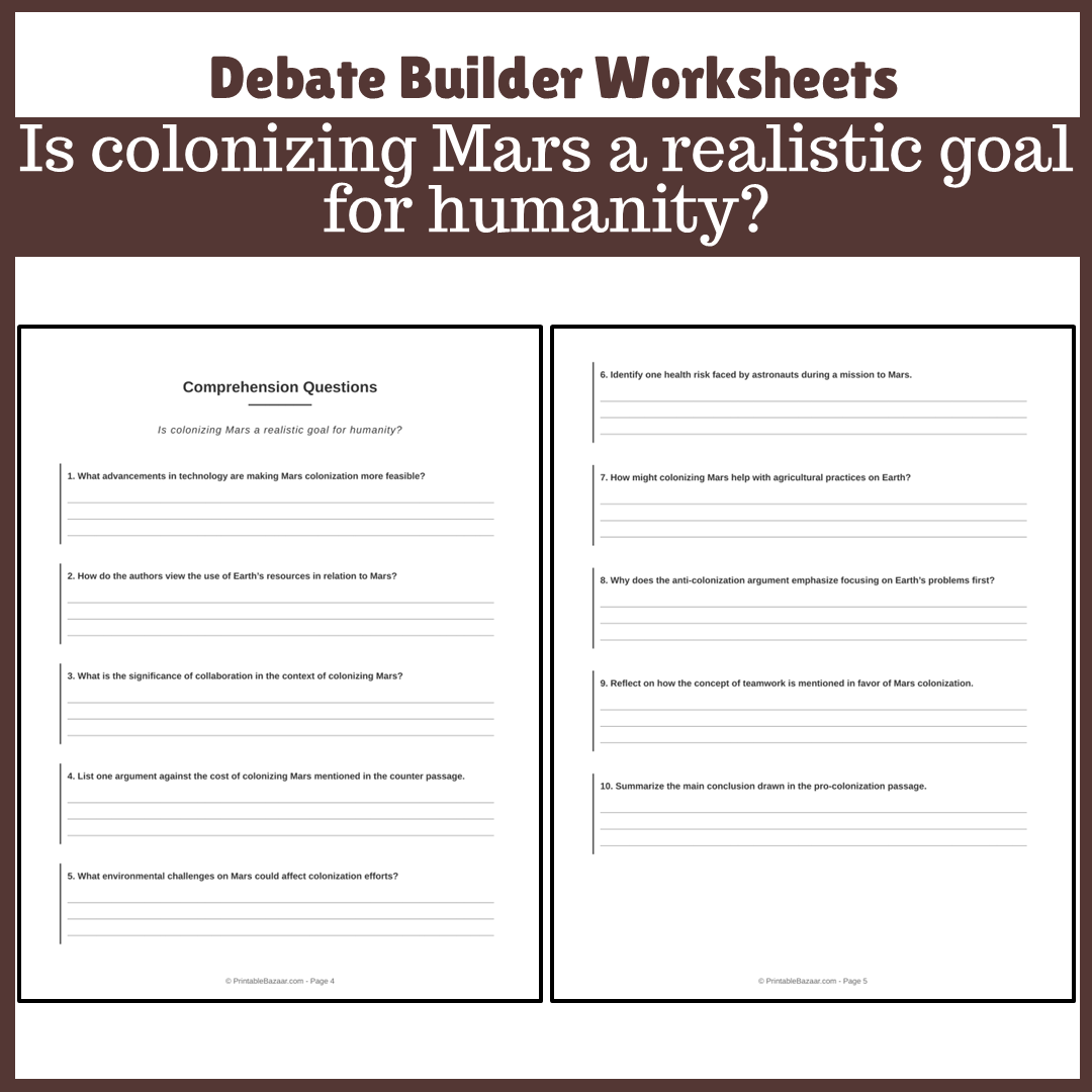 Is colonizing Mars a realistic goal for humanity? | Favour and Against Worksheet Printable Activity