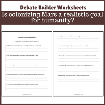 Is colonizing Mars a realistic goal for humanity? | Favour and Against Worksheet Printable Activity