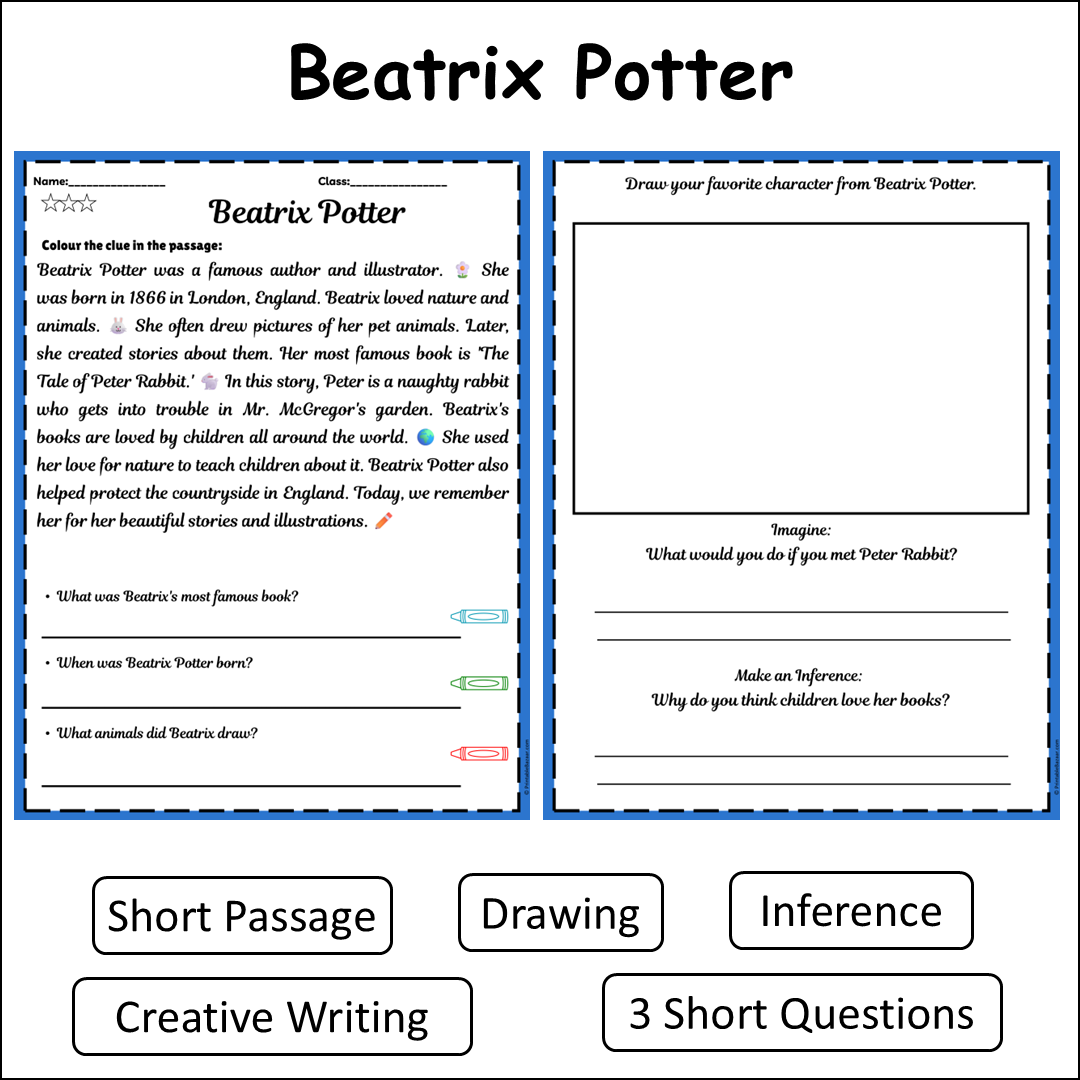 Beatrix Potter | Short Reading Comprehension Creative Worksheet