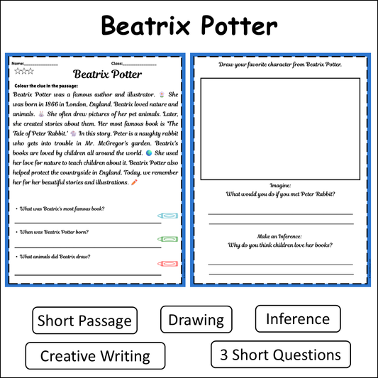Beatrix Potter | Short Reading Comprehension Creative Worksheet