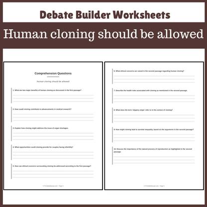 Human cloning should be allowed | Favour and Against Worksheet Printable Activity