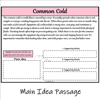 Common Cold | Main Idea and Supporting Details Reading Passage and Questions