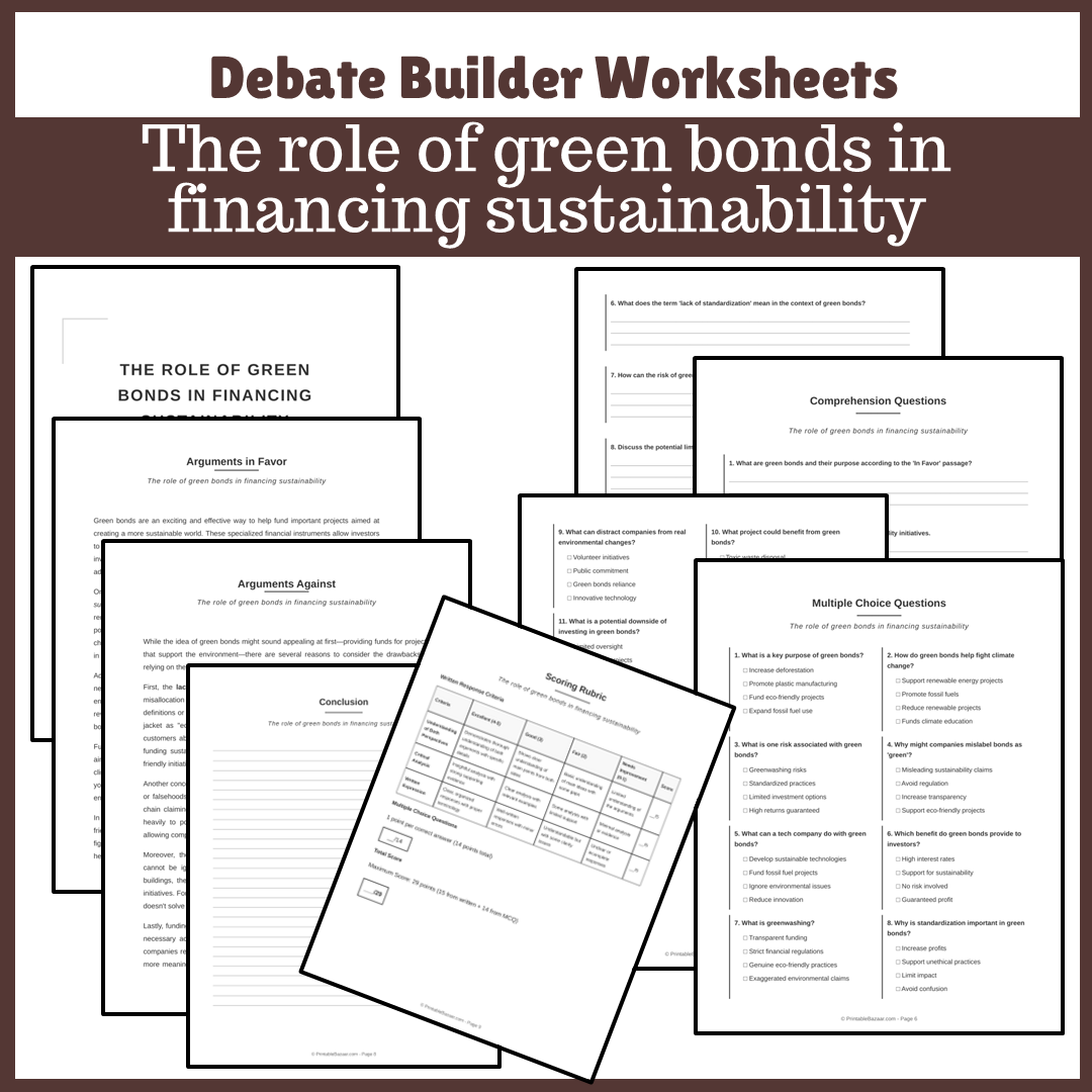 The role of green bonds in financing sustainability | Favour and Against Worksheet Printable Activity