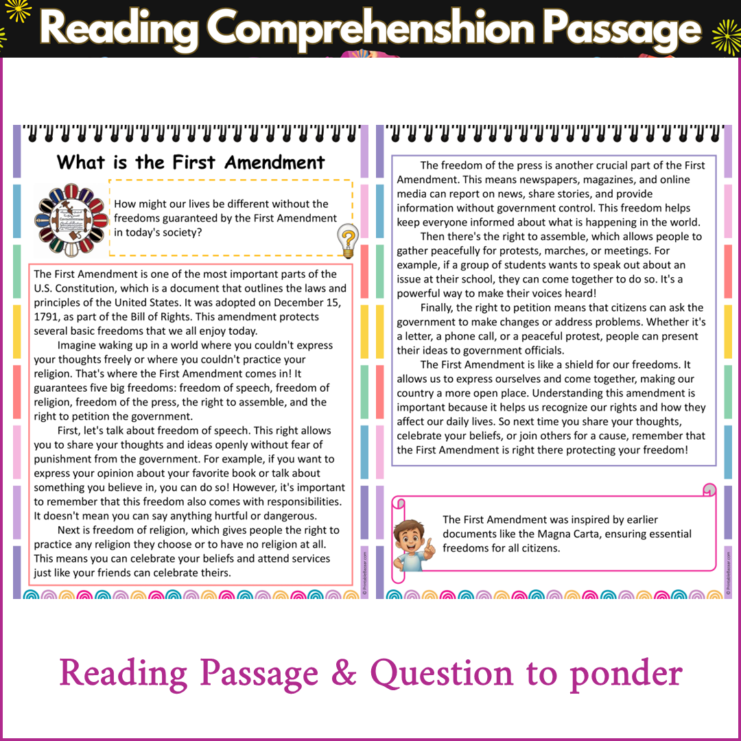 What is the First Amendment | Reading Comprehension Passage and Questions