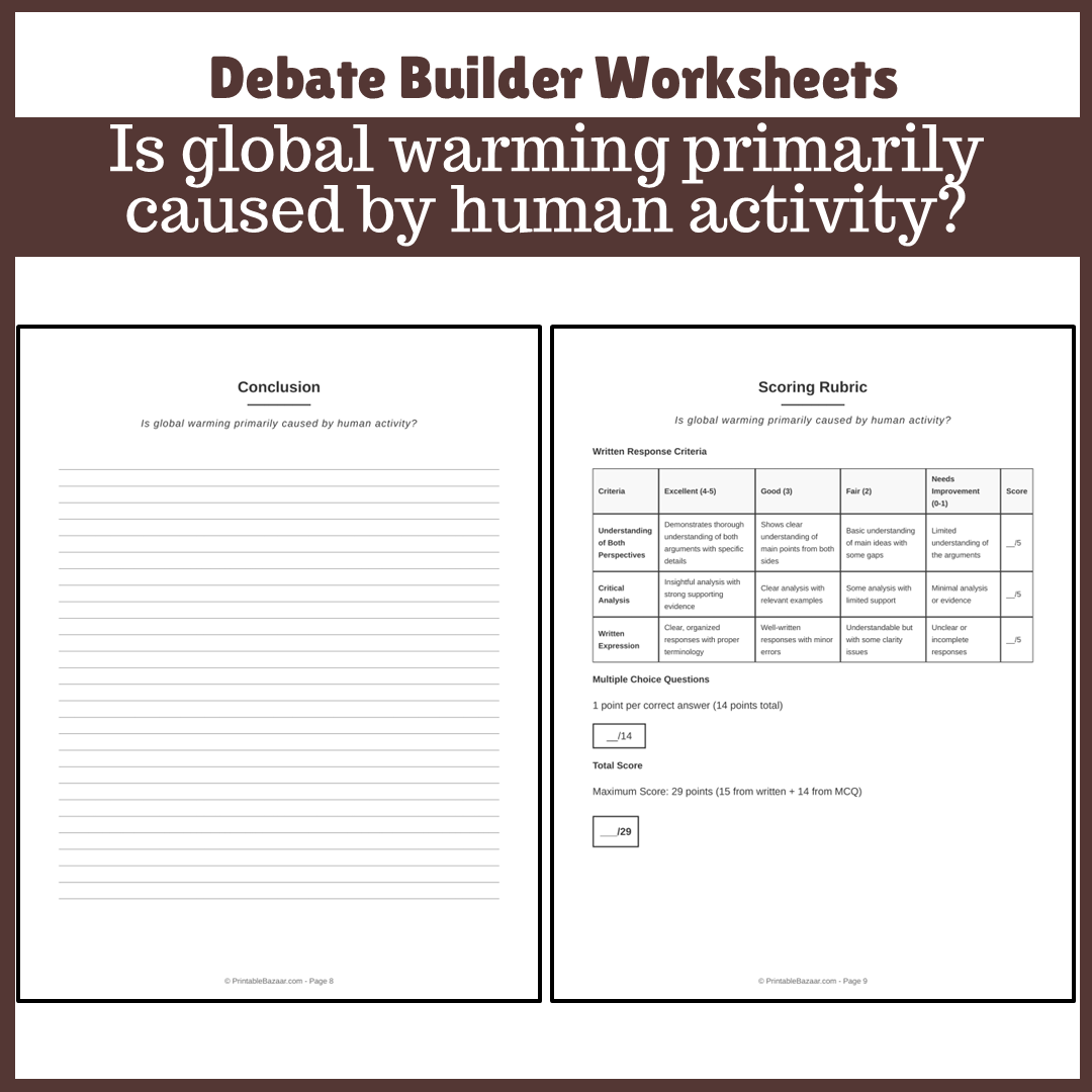 Is global warming primarily caused by human activity? | Favour and Against Worksheet Printable Activity