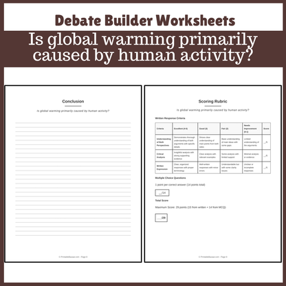 Is global warming primarily caused by human activity? | Favour and Against Worksheet Printable Activity