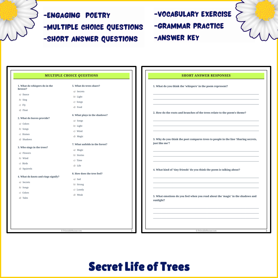 Secret Life of Trees | Poem Grammar Worksheet Printable Activity