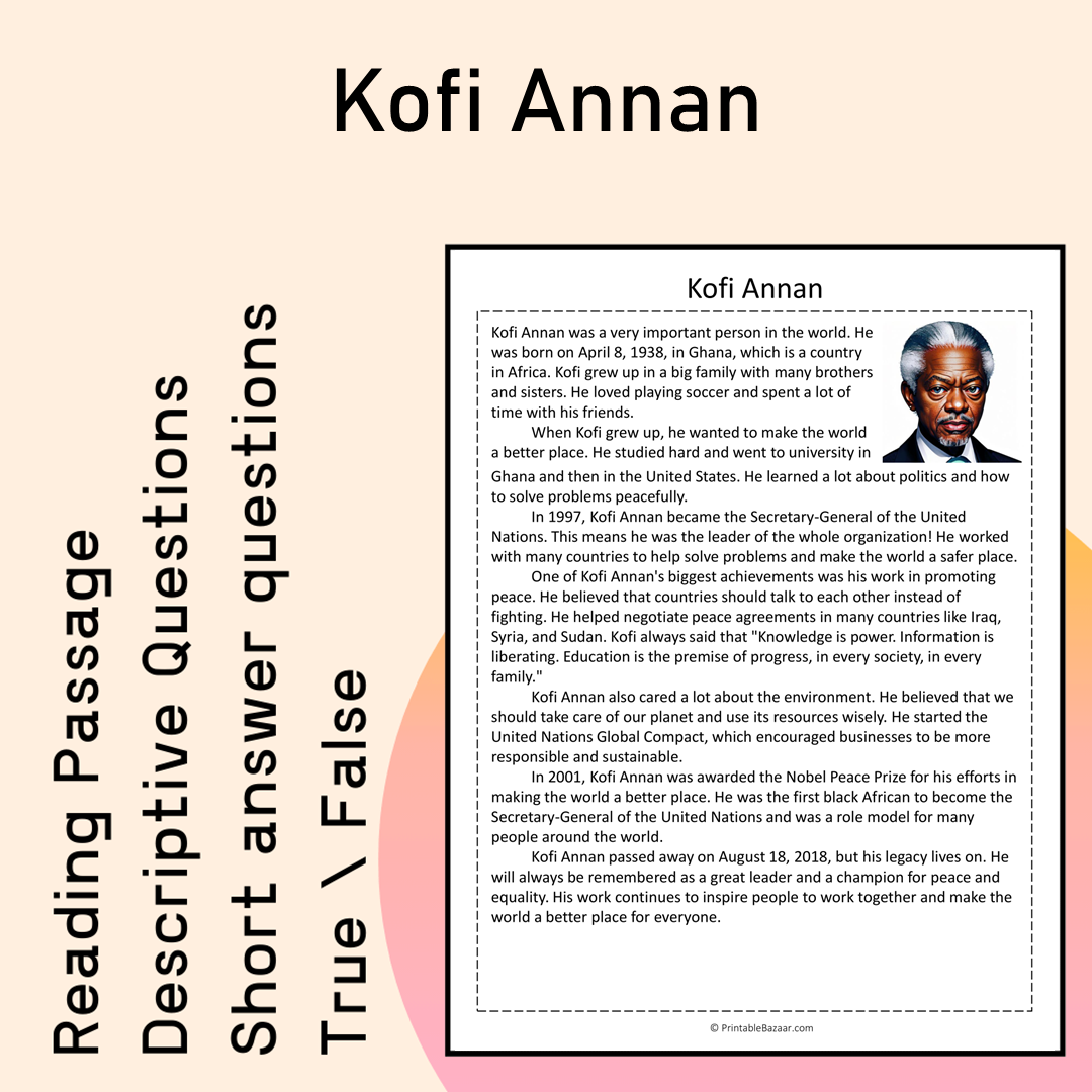 Kofi Annan | Reading Comprehension Passage Printable Activity