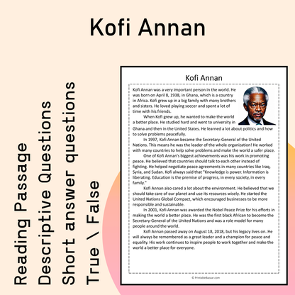 Kofi Annan | Reading Comprehension Passage Printable Activity