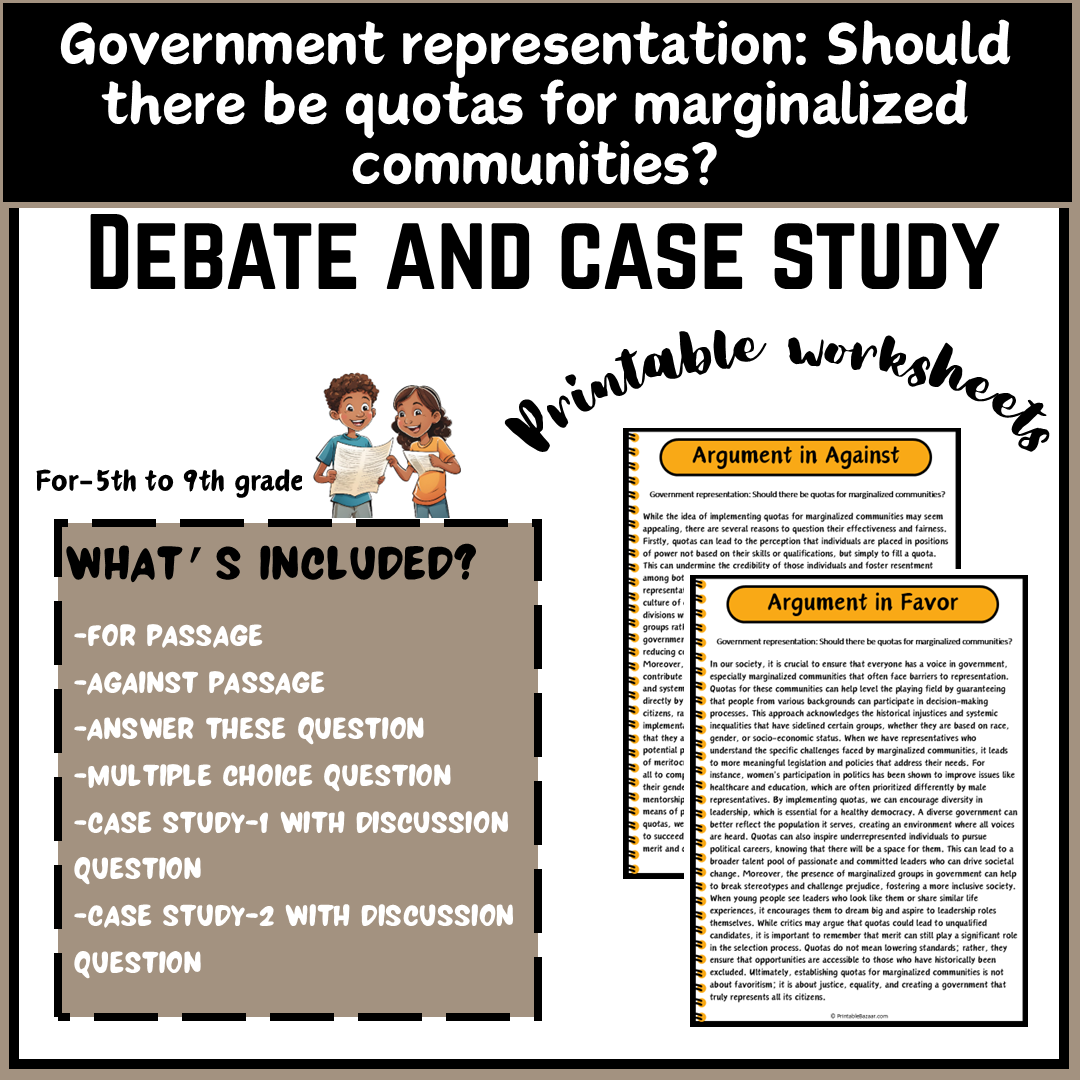 Government representation: Should there be quotas for marginalized communities? | Debate Case Study Worksheet