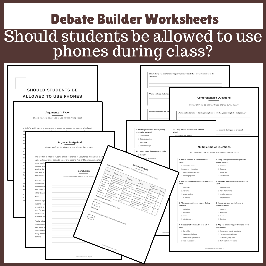 Should students be allowed to use phones during class? | Favour and Against Worksheet Printable Activity