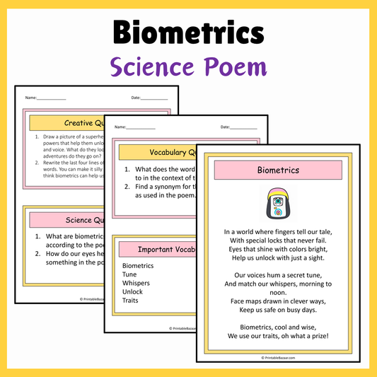 Biometrics | Science Poem Reading Comprehension Activity