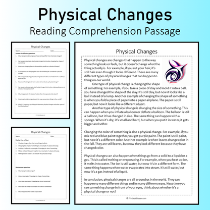 Physical Changes | Reading Comprehension Passage Printable Worksheet