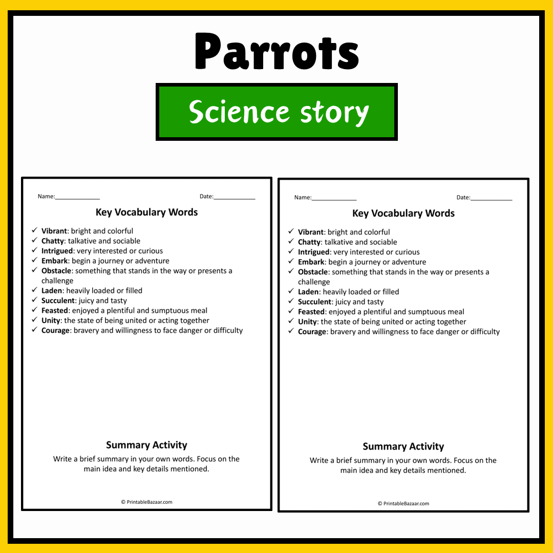 Parrots | Science Story Reading Comprehension Activity