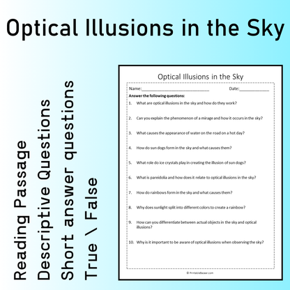 Optical Illusions in the Sky | Reading Comprehension Passage Printable Worksheet
