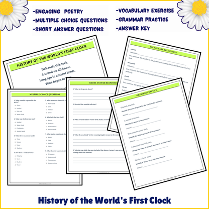 History of the World's First Clock | Poem Grammar Worksheet Printable Activity