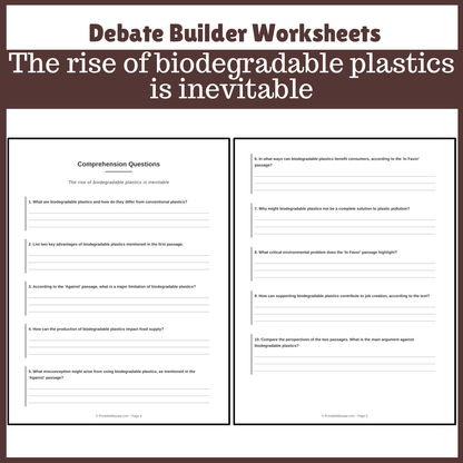 The rise of biodegradable plastics is inevitable | Favour and Against Worksheet Printable Activity