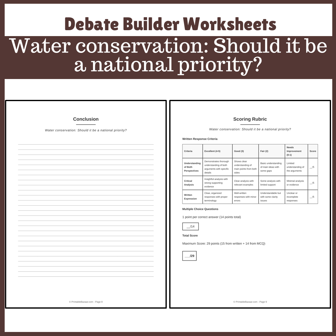 Water conservation: Should it be a national priority? | Favour and Against Worksheet Printable Activity