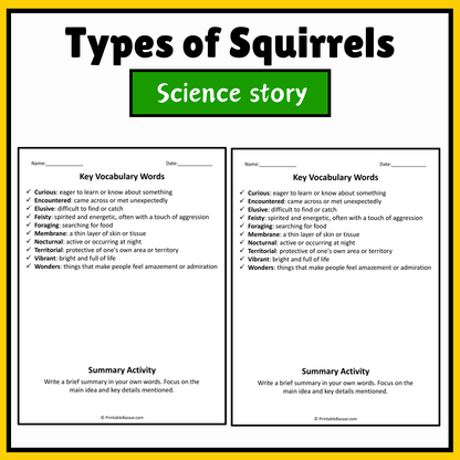 Types of Squirrels | Science Story Reading Comprehension Activity