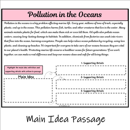 Pollution in the Oceans | Main Idea and Supporting Details Reading Passage and Questions