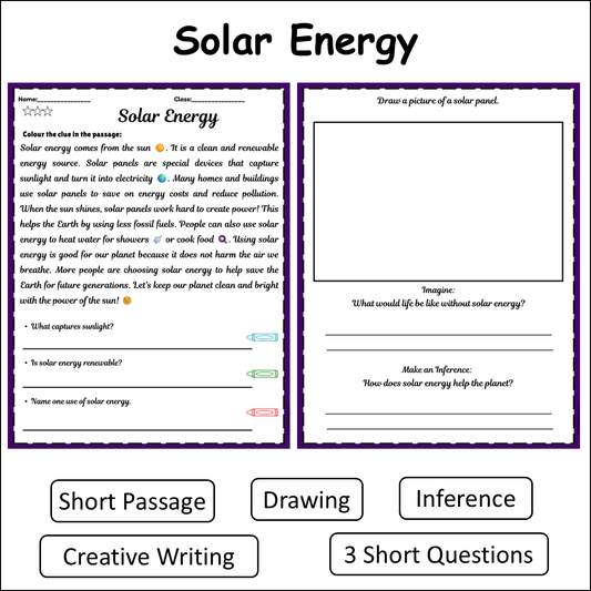 Solar Energy | Short Reading Comprehension Creative Worksheet
